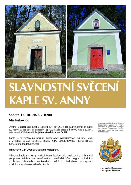 Slavnostní svěcení kaple sv. Anny