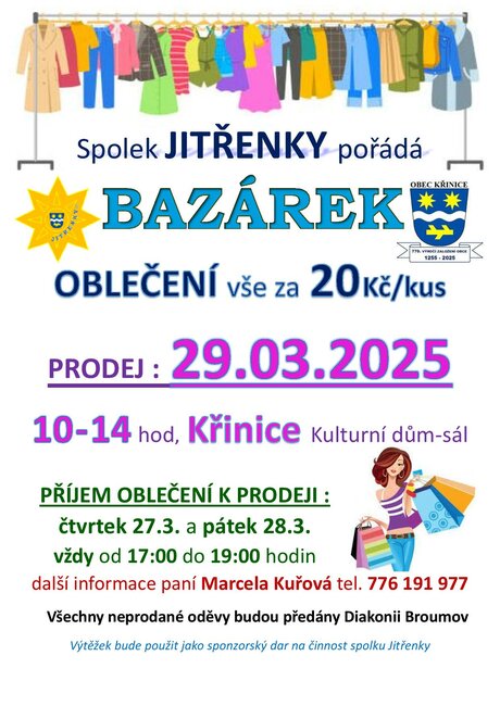 Bazárek oblečení v Křinicích