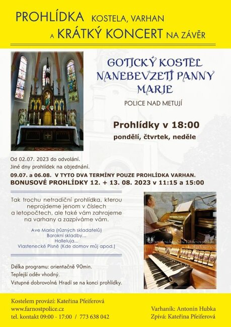 Prohlídky kostela Nanebevzetí Panny Marie a varhan