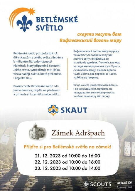 Betlémské světlo na zámku Adršpach