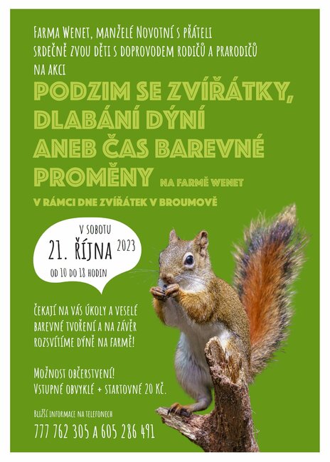 Podzim se zvířátky, dlabání dýní aneb čas barevné proměny na Farmě Wenet