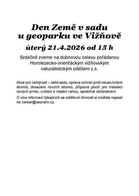 Den Země v sadu u geoparku ve Vižňově