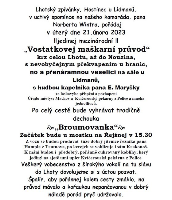 Masopustní průvod v Machovské Lhotě